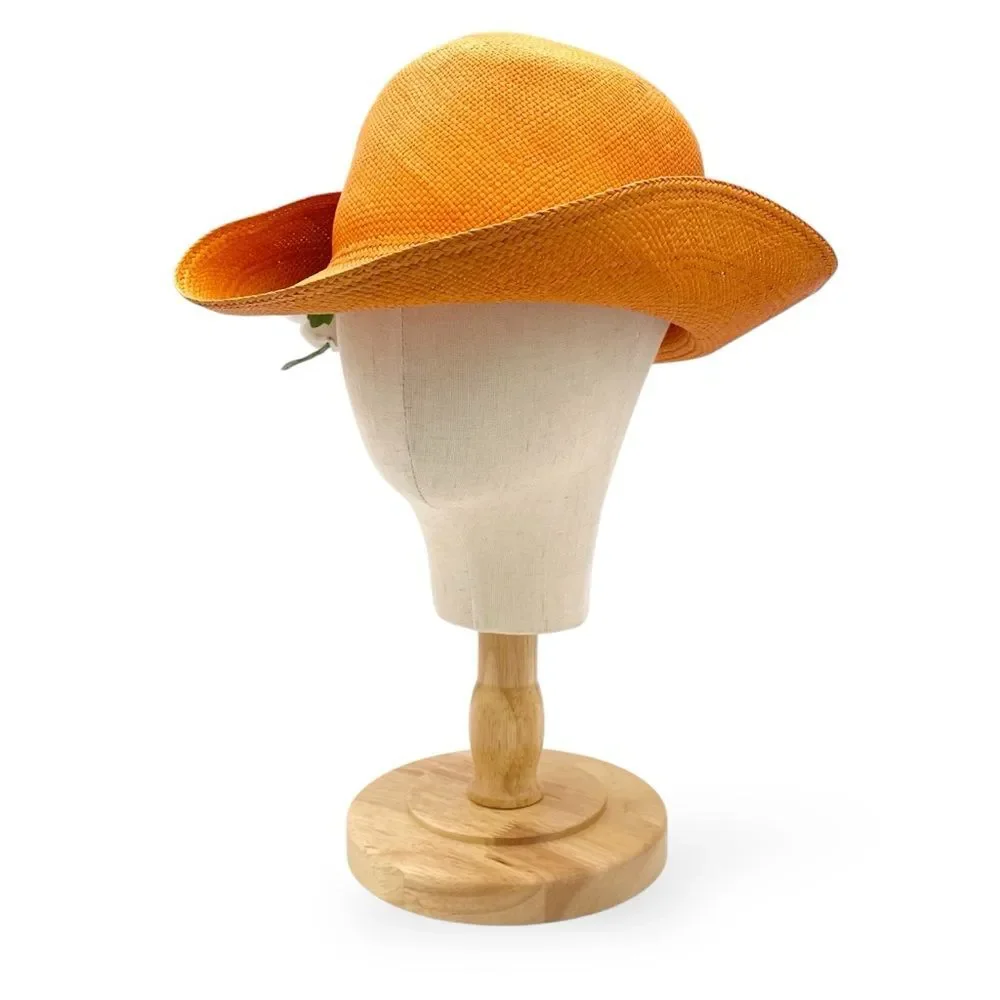 Vintage 1960s Madcaps Orange Straw Hat White Blossom Flower Pin Trim Wide Brim - Picture 11 of 16